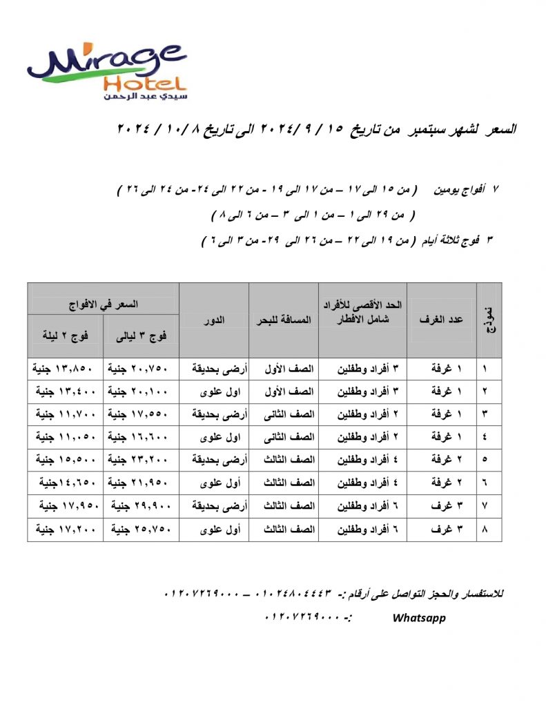 تعرف على رحلات النادي إلى سيدي عبد الرحمن ” فندق ميراج ” صيف 2024